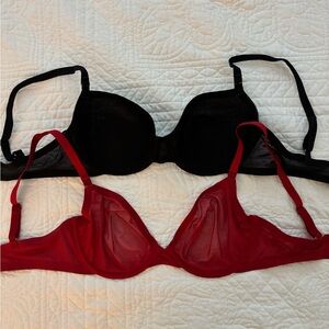 Two Bras Cuup Sheer Plunge Demi Spacer Red and Black